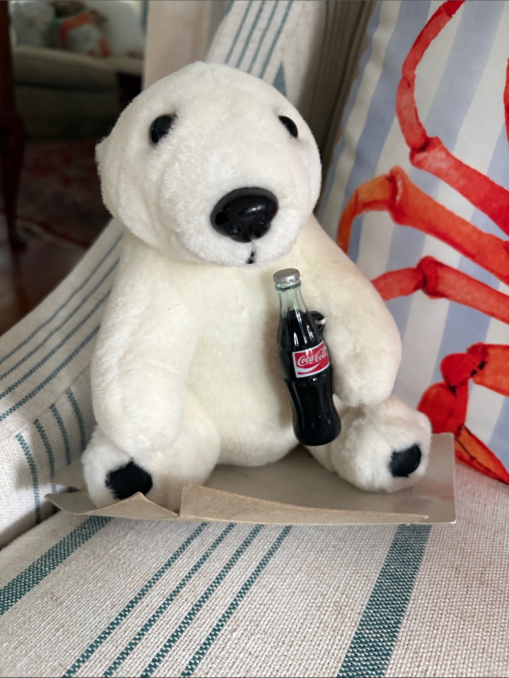 Coca-Cola White Polar Bear Plush with Mini Coke Bottle